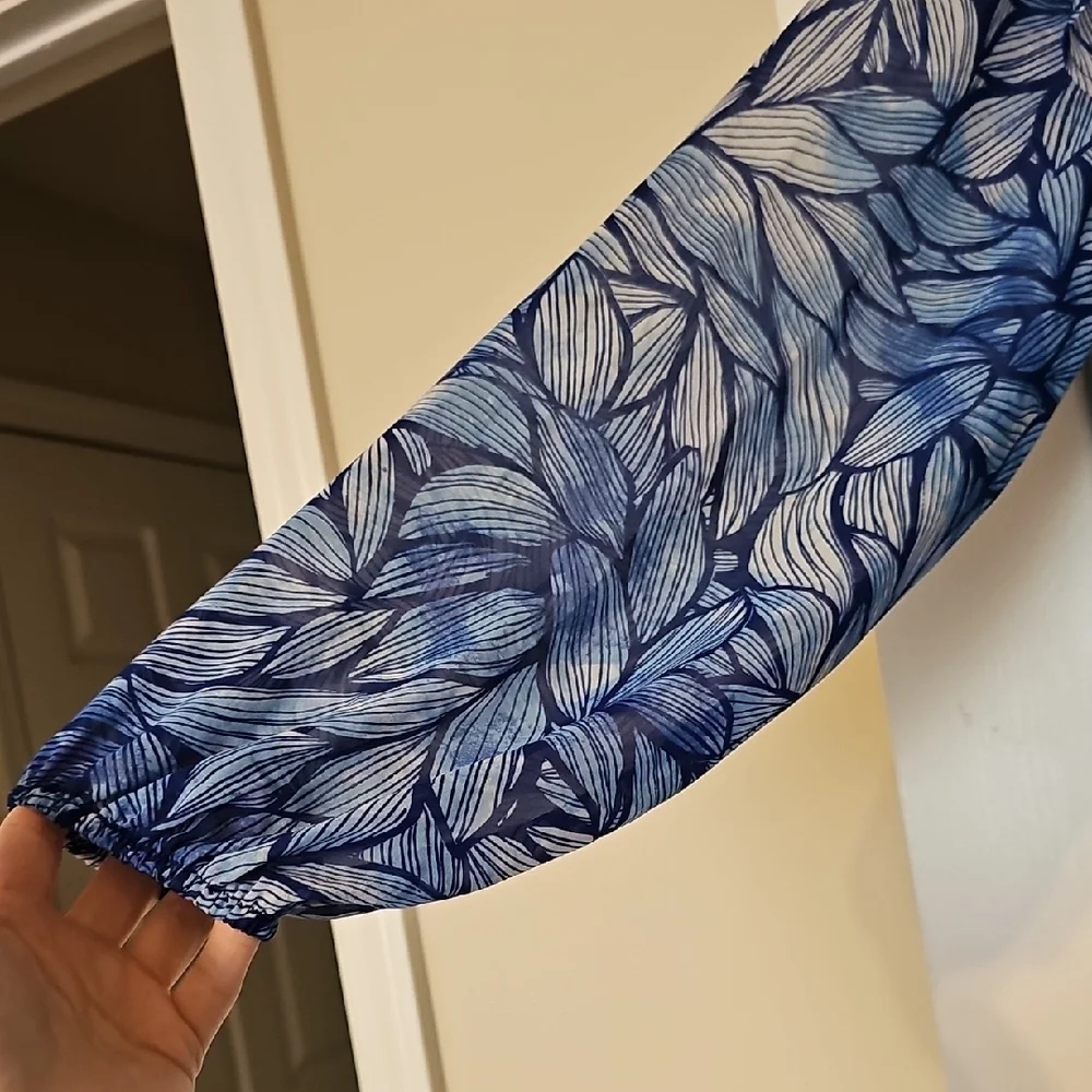 Lulu's Navy Leaf Print Long Sleeve Dress - Picture 3 of 6